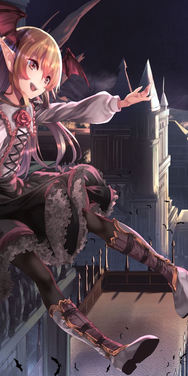 Phone wallpaper: Night, Moon, City, Vampire, Video Game, Rage Of Bahamut, Vania (Rage Of Bahamut) fr