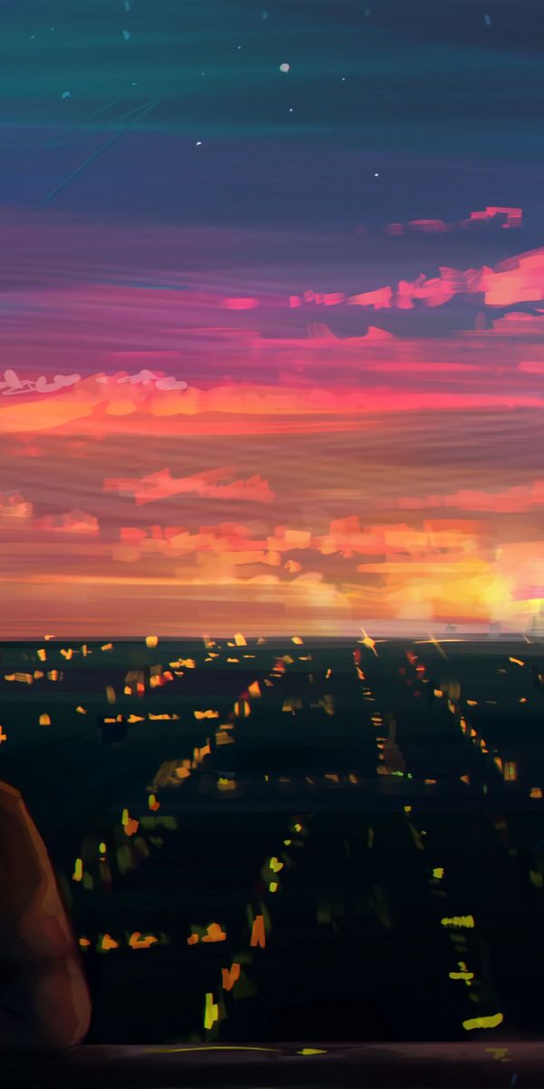 Phone wallpaper: View, Night City, Person, Human, Art, Loneliness free download