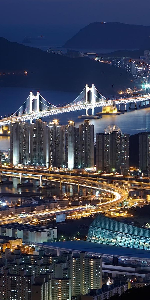 Phone wallpaper: Busan, Gwangan Bridge, South Korea, Cities, Man Made free download