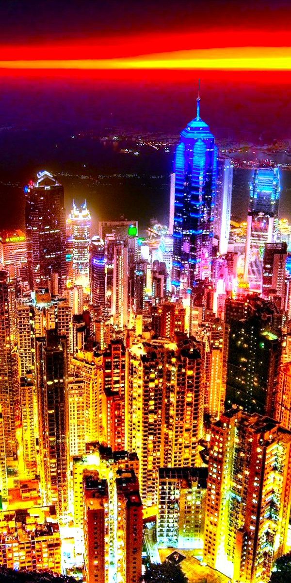 Phone wallpaper: Hong Kong, Horizon, Cities, Man Made, Sunset, City free download