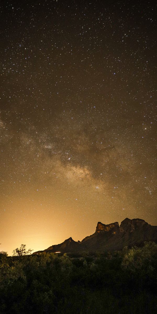 Phone wallpaper: Nature, Bush, Mountains, Starry Sky free download