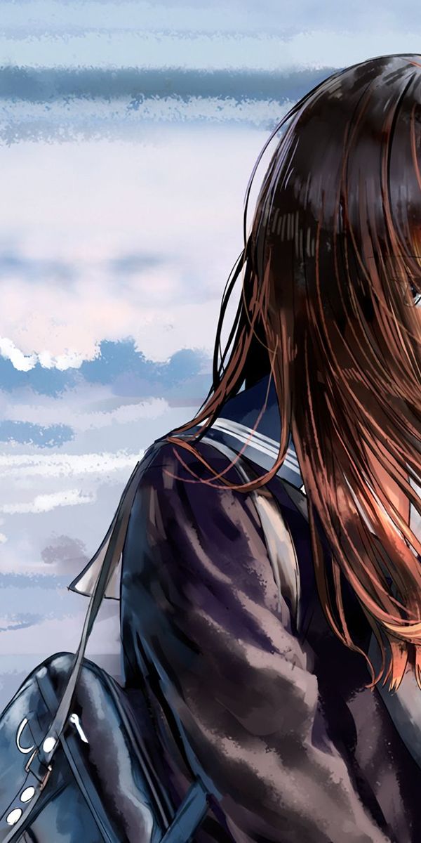 Anime Girl with Brown Hair in School Uniform - Captivating Wallpaper