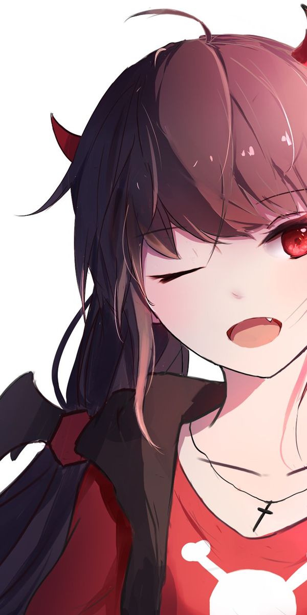 Phone wallpaper: Anime, Smile, Girl, Red Eyes, Long Hair free download