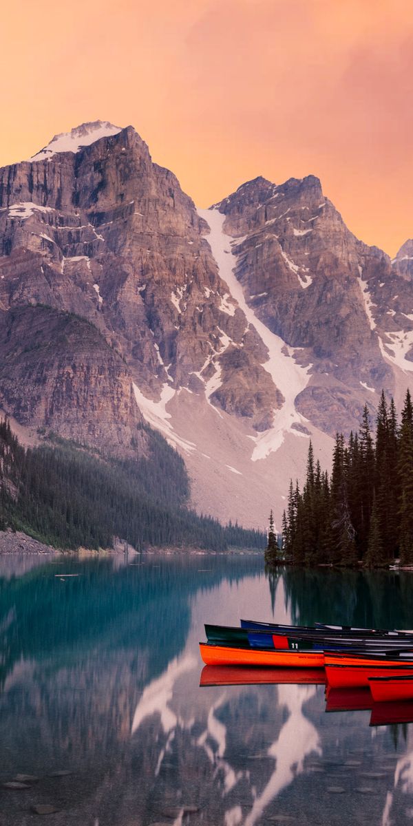 Phone wallpaper: Trees, Canoe, Lake, Nature, Kayak, Mountains free download