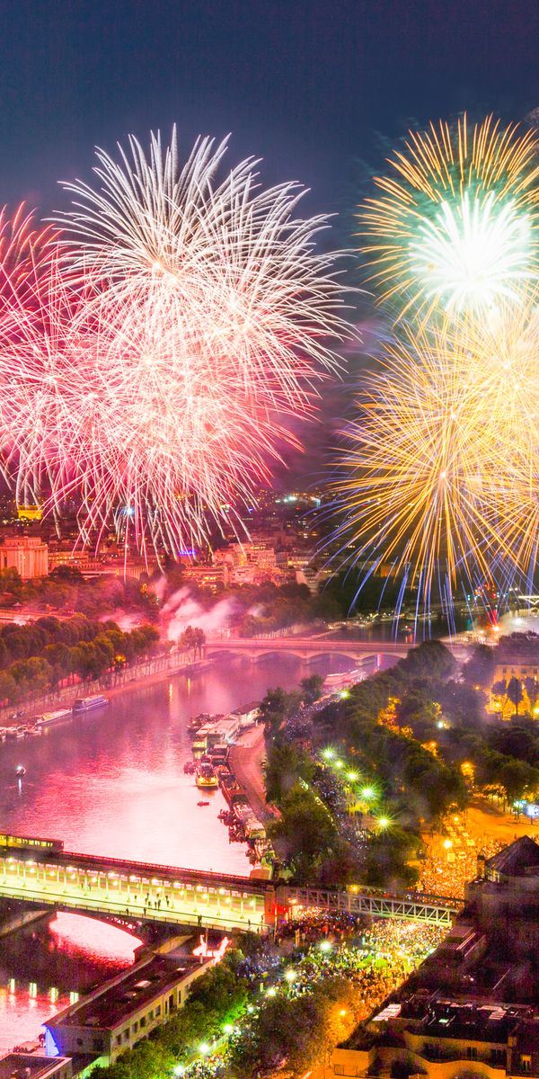 Phone wallpaper: Night, Paris, Eiffel Tower, City, Light, Cityscape, Fireworks, River, Monument, Pho