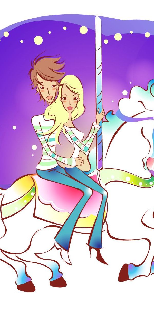 Phone wallpaper: Merry Go Round, Carousel, Entertainment, Picture, Pair, Art, Drawing, Couple, Love