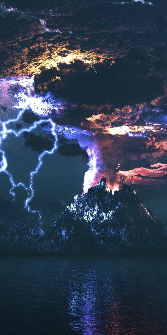 Phone wallpaper: Volcano, Fantasy, Lightning, Landscape free download
