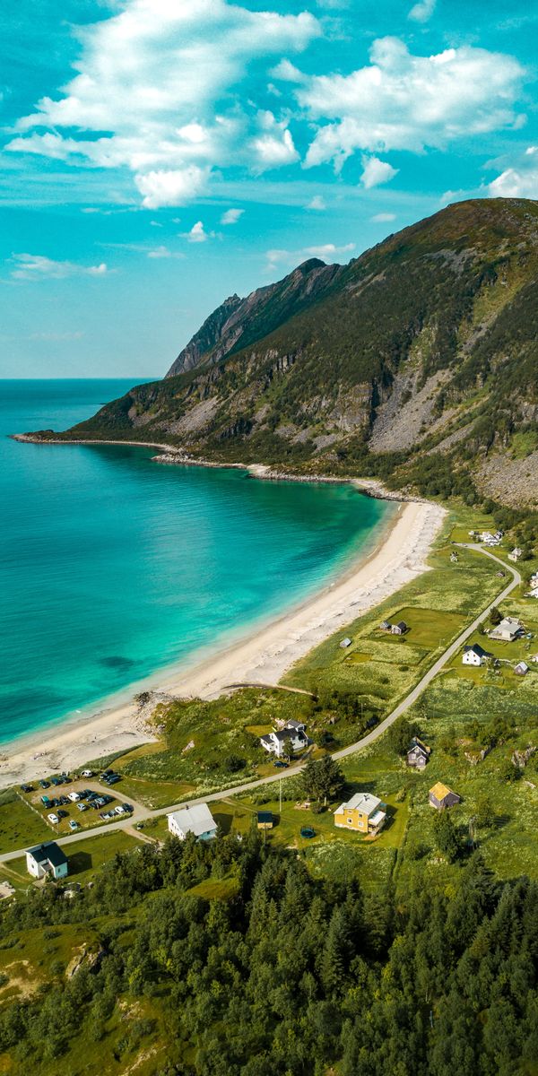 Serene Beach and Mountain Aerial View