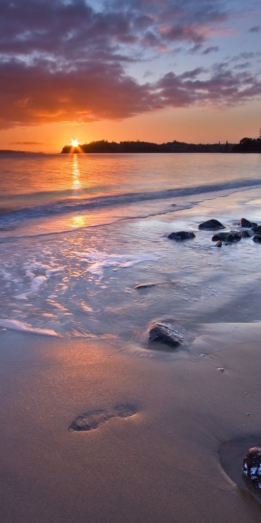 Phone wallpaper: Landscape, Sun, Sunset, Beach free download