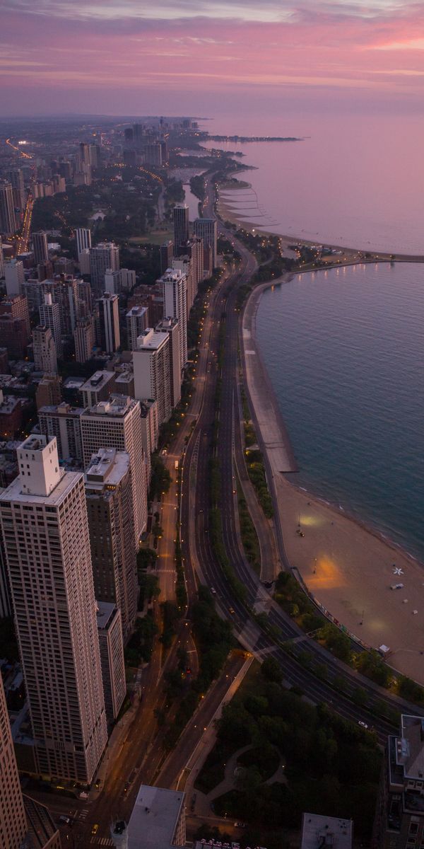Aerial View of Chicago's Beach and Cityscape