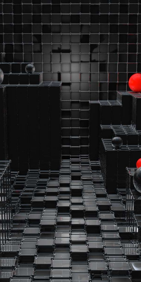 3D Abstract Black and Red Sphere and Cube Art Wallpaper