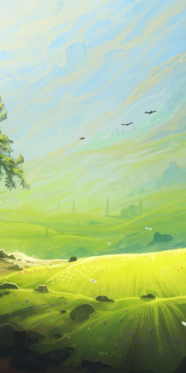 Lone Pine Tree in a Lush Green Landscape - Perfect Phone Wallpaper