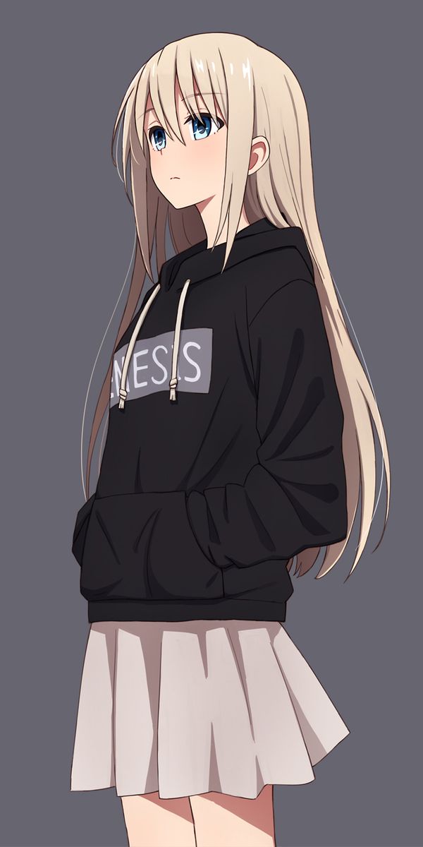 Anime Girl with Blue Eyes and Long Blonde Hair in a Hoodie