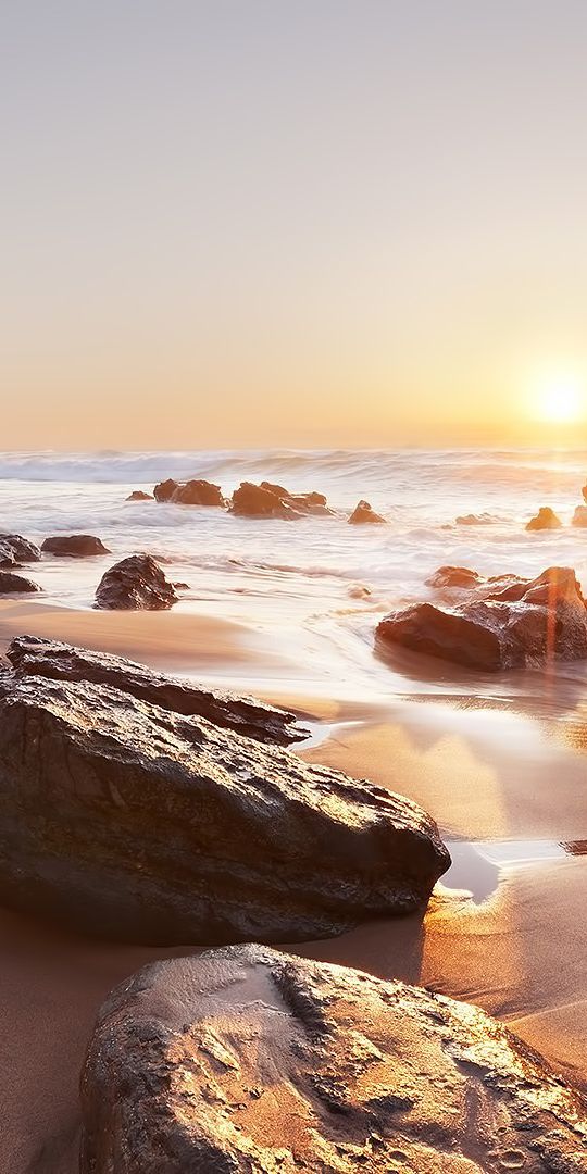 Phone wallpaper: Sunset, Sea, Landscape, Beach free download