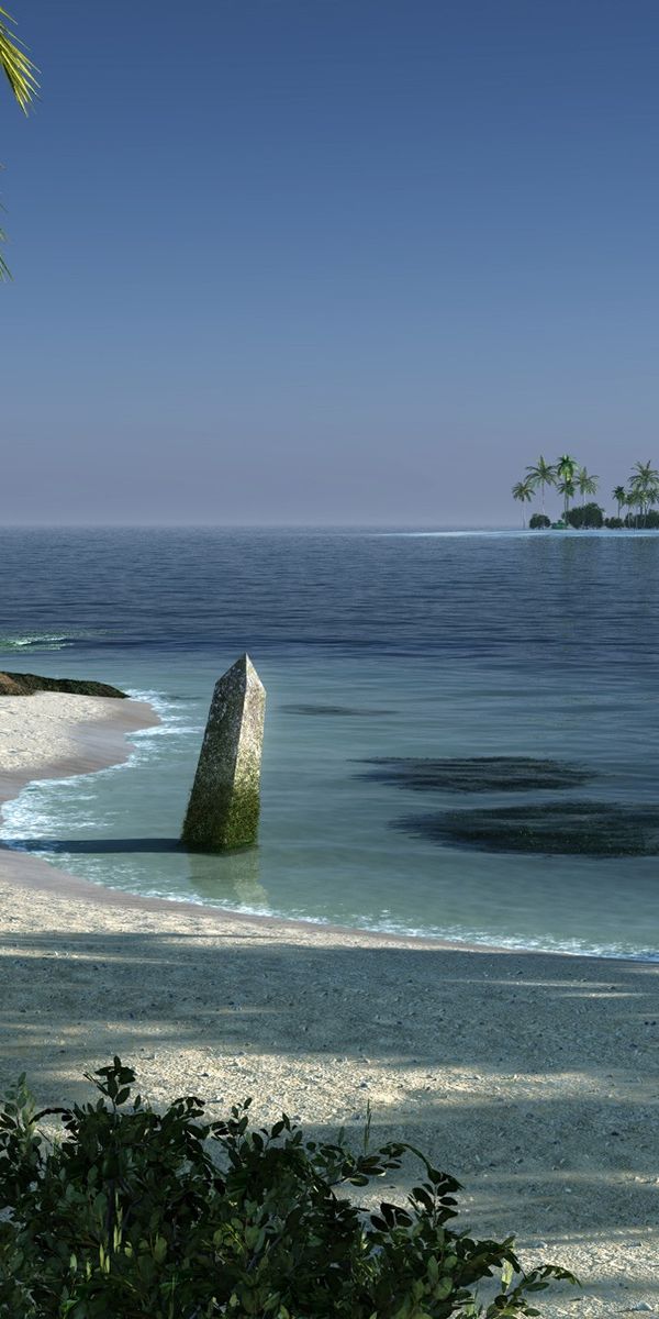 Tranquil Island Scene with Boat and Palm Trees - 4K iPhone Background