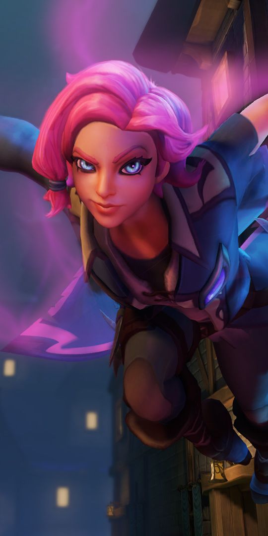 Phone wallpaper: Night, Weapon, Blue Eyes, Pink Hair, Dagger, Video Game, Short Hair, Paladins (Vide