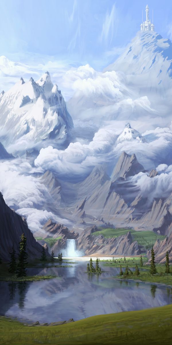 Breathtaking Mountain Scene with Waterfall and Lake