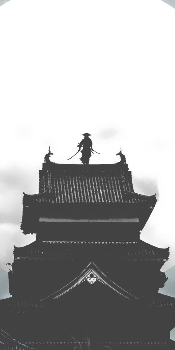 Epic Samurai Warrior Mobile Wallpaper: Fantasy Night Scene with Moon