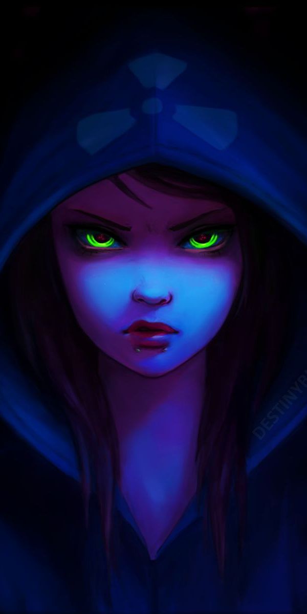 Anime-inspired iPhone wallpaper featuring a girl with green eyes in a hoodie