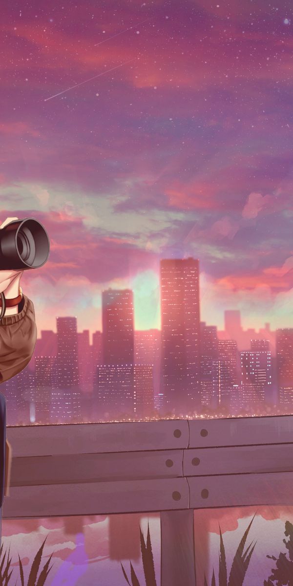 Komi Can't Communicate: Anime Girl with Camera in Sunset City
