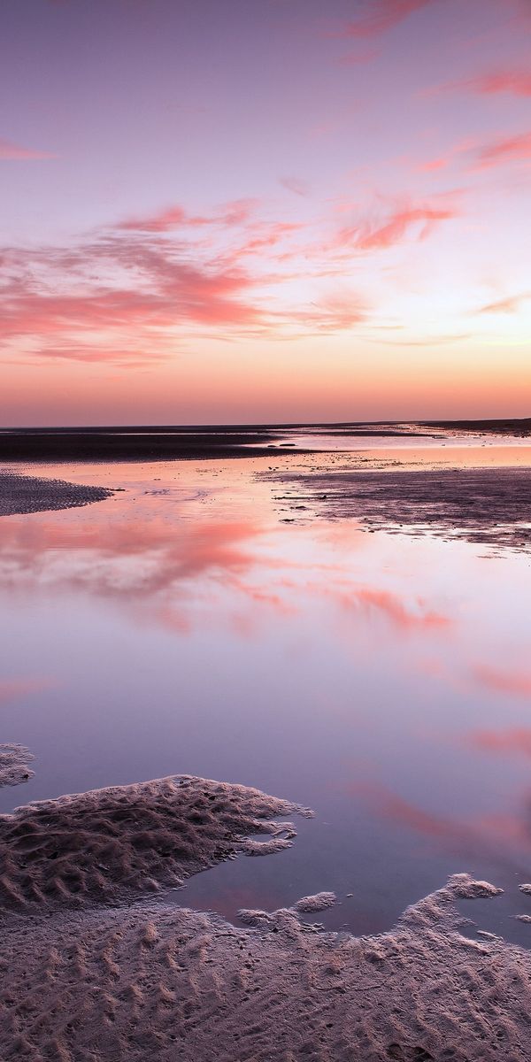 Phone wallpaper: Landscape, Sunset, Beach, Sand, Reflection, Earth free download
