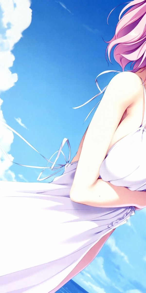 Anime Girl with Purple Eyes and Pink Hair in a Beautiful Dress