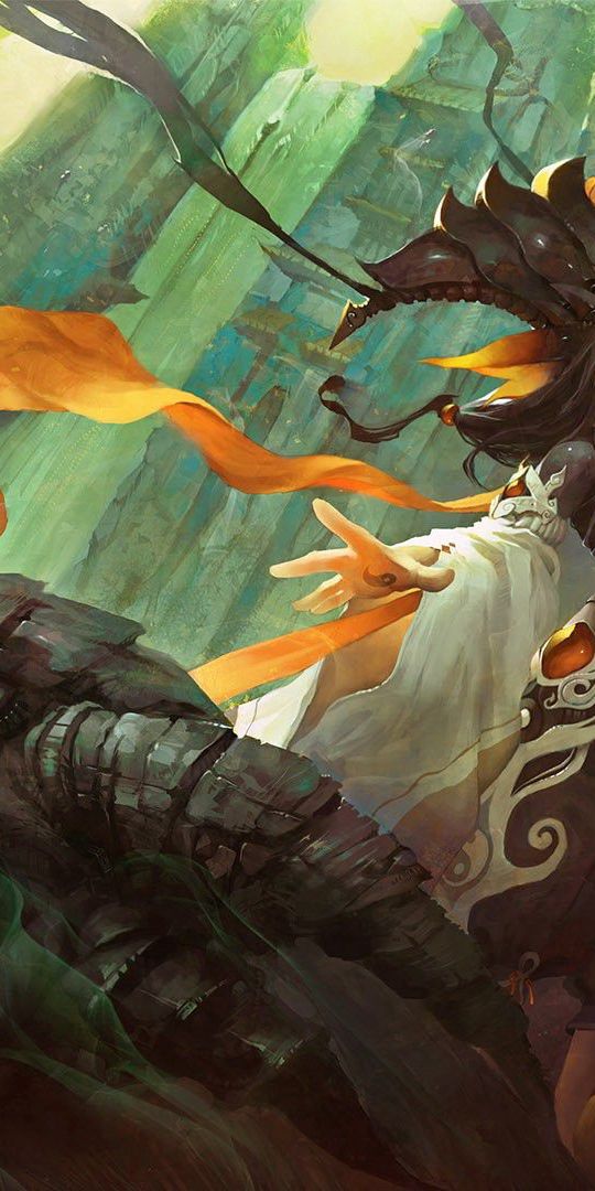 Phone wallpaper: Chi Mei Gui, Wu Xuan Lan, Art, Girl, Dragon, Fantasy free download
