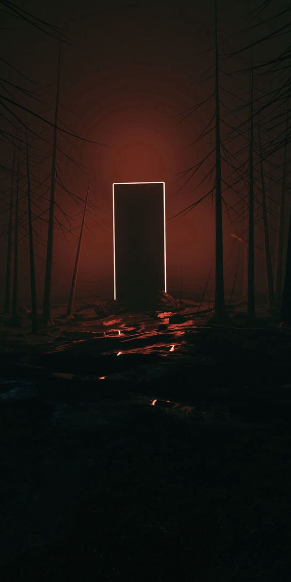 Glowing Portal Door in a Dark Forest