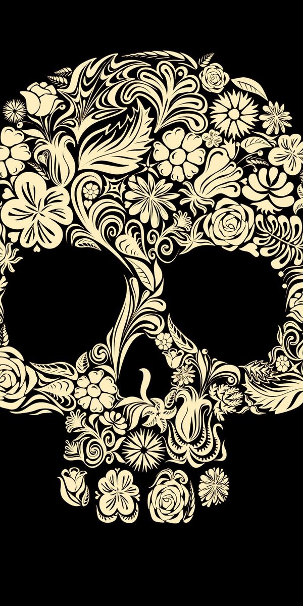 Intricate Floral Skull Wallpaper for a Dark Aesthetic