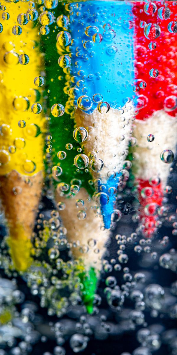 Phone wallpaper: Pencils, Miscellaneous, Miscellanea, Motley, Multicolored, Water, Bubbles free down