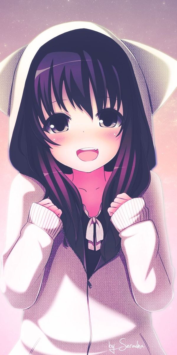 Adorable Anime Girl in Hoodie with Blush and Cheerful Smile