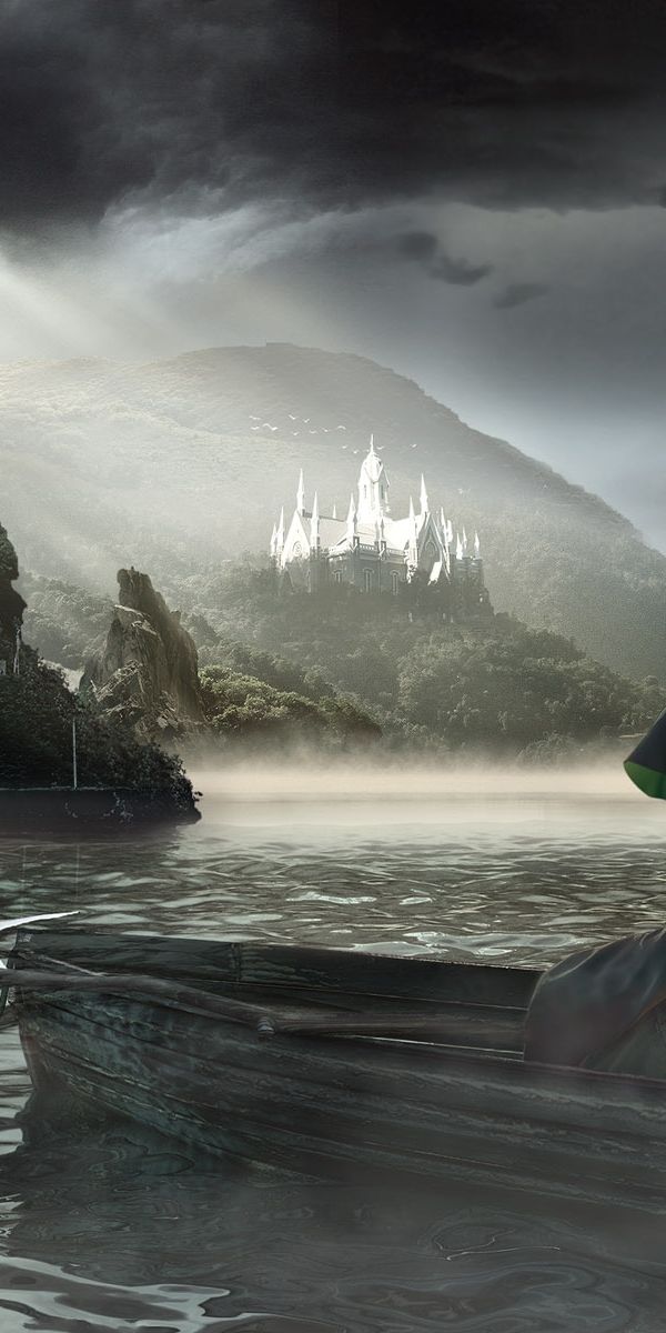 Mystical Night Scene with Grim Reaper on a Lake