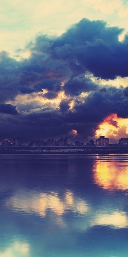 Phone wallpaper: Sea, Sky, Clouds, Cities, Landscape, Sunset free download