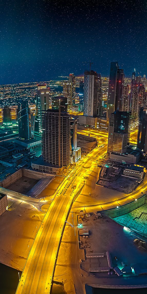 Phone wallpaper: Cities, Night, City, Light, Dubai, Cityscape, United Arab Emirates, Aerial, Man Mad