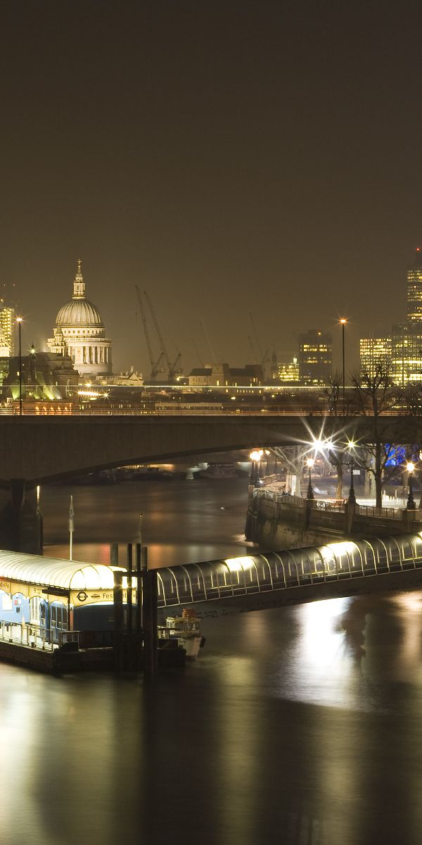 Phone wallpaper: River, London, Bridge, Building, Boat, Cities, Man Made, Night, City free download