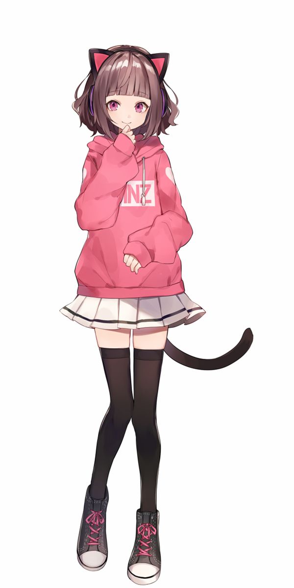 Charming Anime Girl in Pink Hoodie - 4K Mobile Wallpaper for Fans