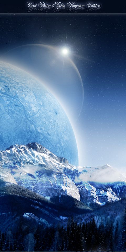 Breathtaking 4K Phone Wallpaper: Winter Mountain Landscape with Planet Rise