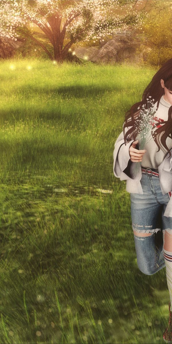 Phone wallpaper: Tree, Field, Wood, Stroll, Art, Girl, 3D free download