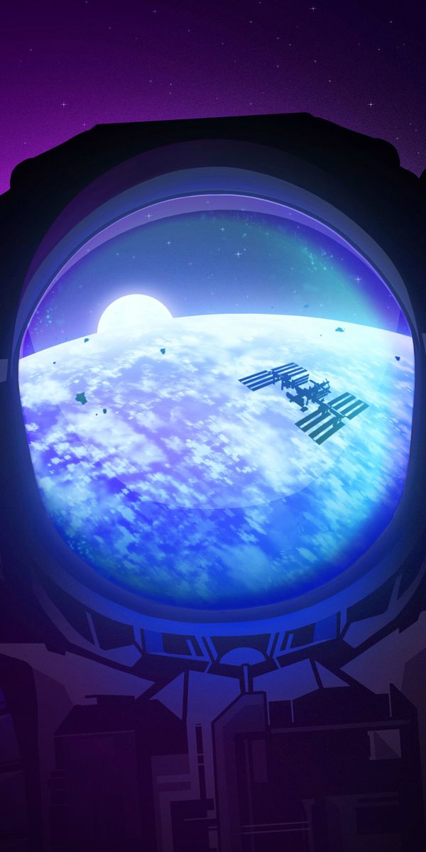 Phone wallpaper: Porthole, Planet, Satellite, Art free download