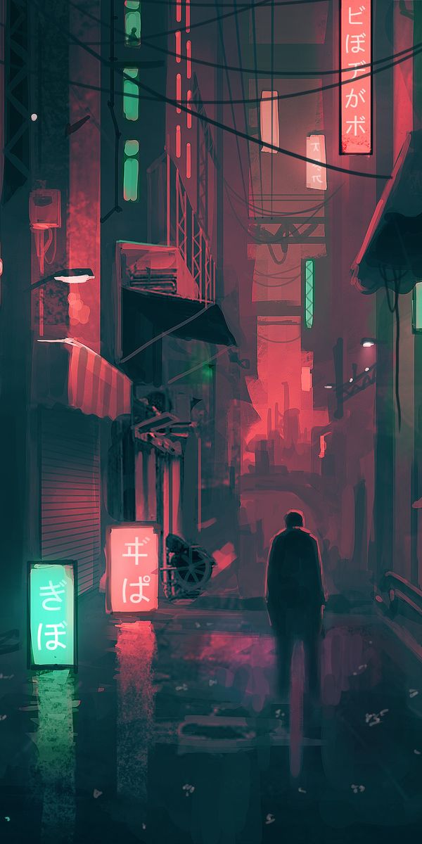 Lonely Silhouette in a Neon Cityscape