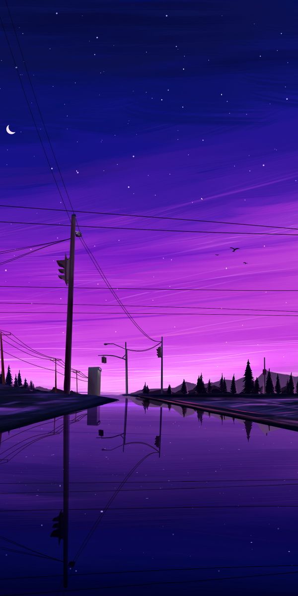 Beautiful Night Landscape Wallpaper with Dark Sky and Reflections