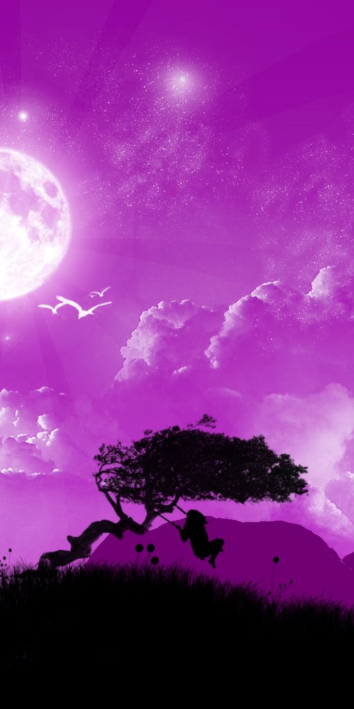 Enchanting Mobile Wallpaper Featuring a Vibrant Purple Sky and Moonlit Landscape