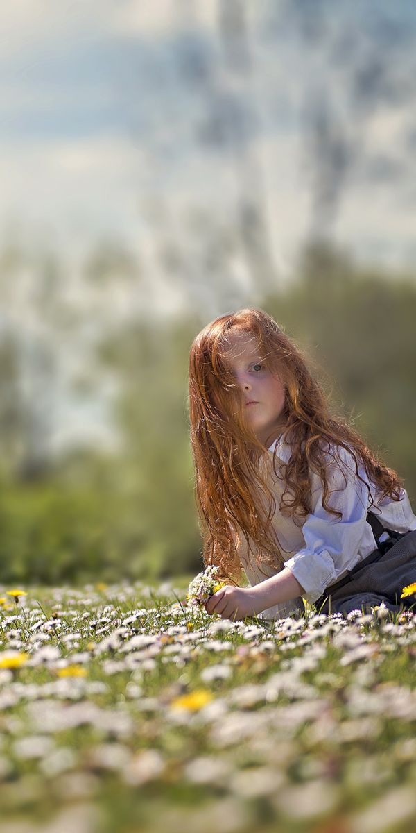Enchanting Summer Scene with a Little Girl Among Flowers