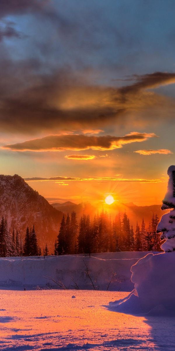 Beautiful Sunset at Mount Rainier in Winter