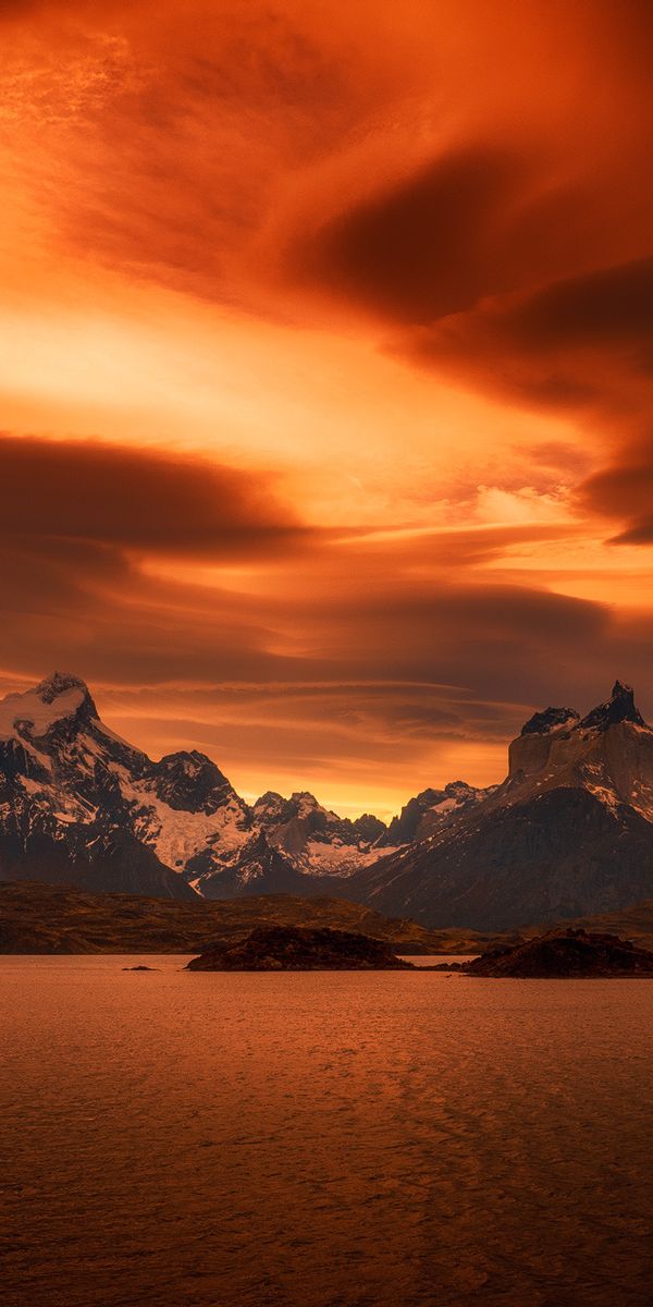 Phone wallpaper: Torres Del Paine, Chile, Patagonia, Mountains, Orange (Color), Nature, Earth, Cloud