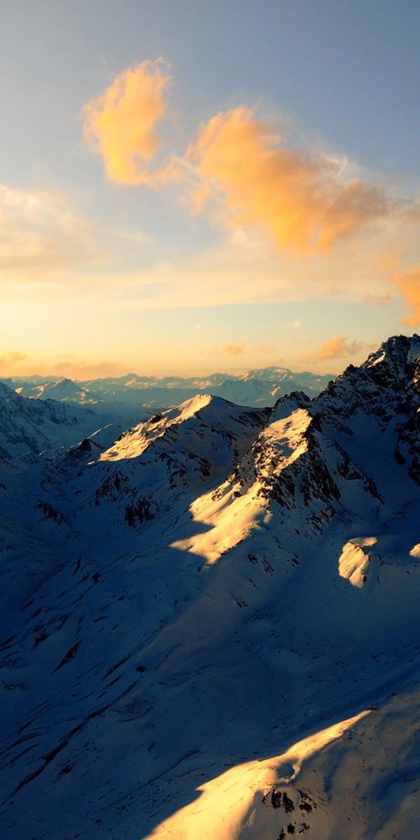 Phone wallpaper: Snow, Mountains, Winter, Mountain, Earth, Cloud, Sky, Sunset free download