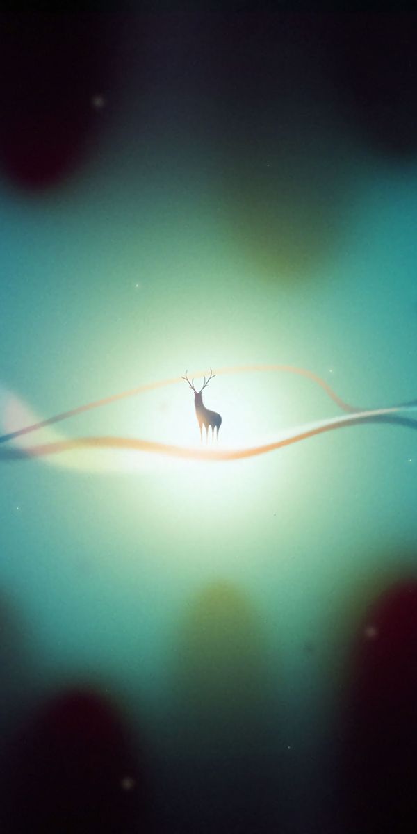 Phone wallpaper: Wavy, Light, Shine, Lines, Art, Deer free download