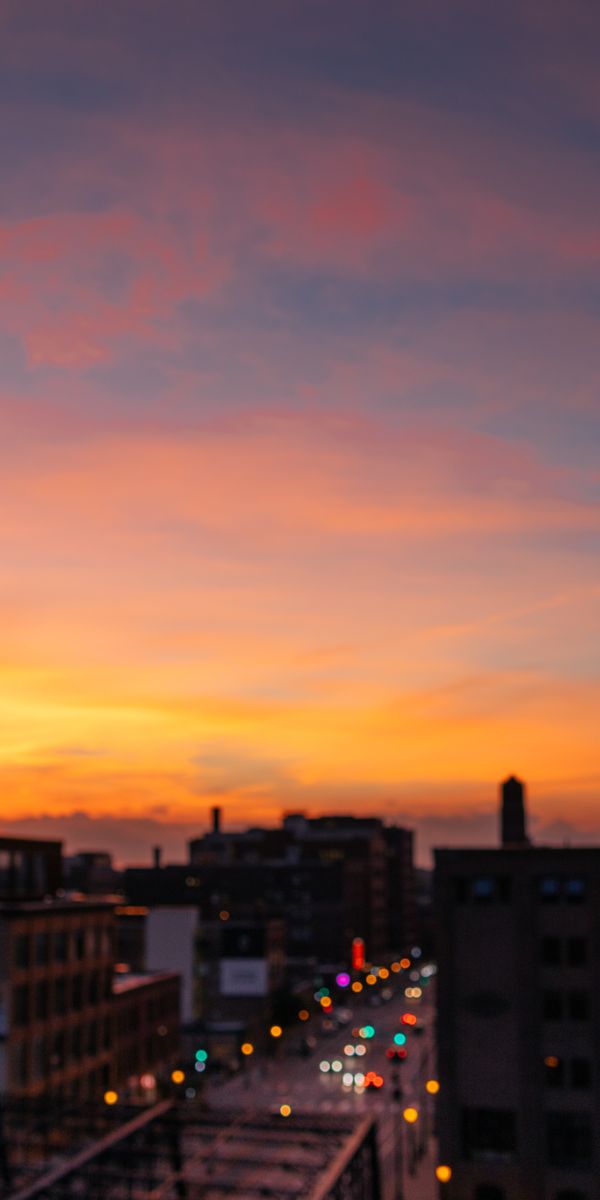 Phone wallpaper: Blur, City, Building, Miscellanea, Miscellaneous, Smooth, Sunset, Glare free downlo