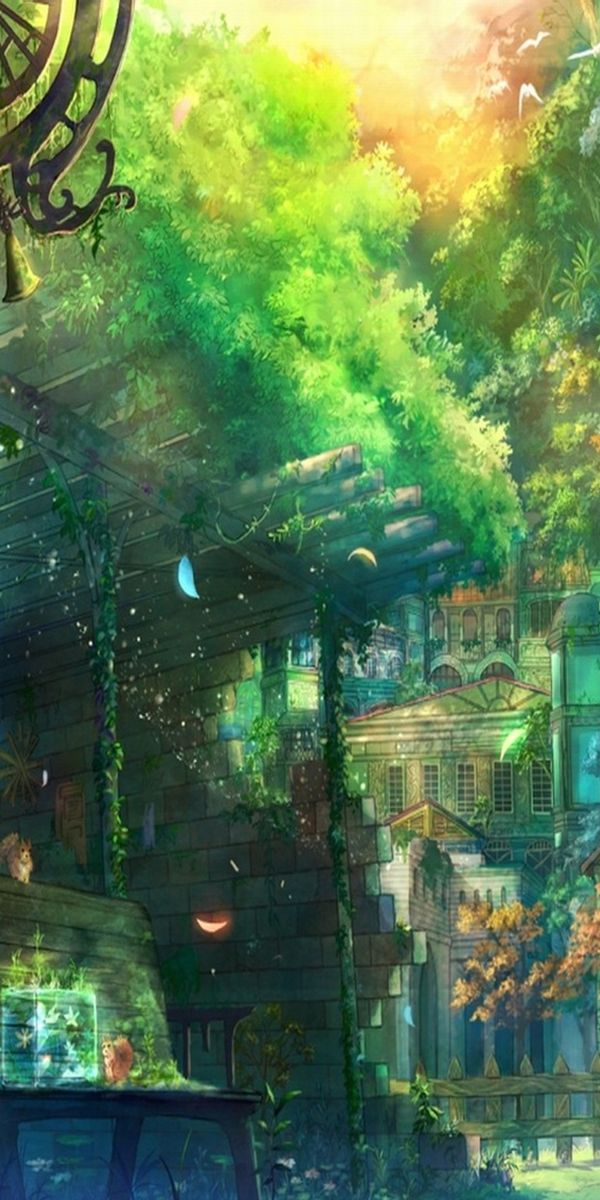 Vibrant Fantasy Landscape Featuring a Colorful House and Lush Flora