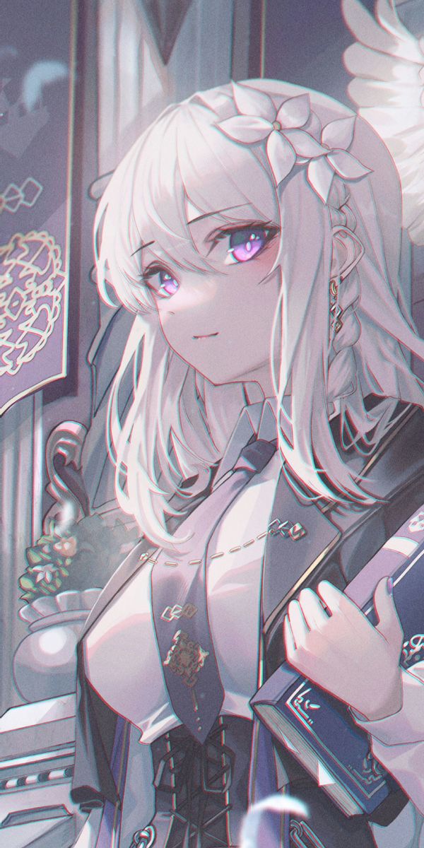 Phone wallpaper: Anime, Girl, Purple Eyes, White Hair free download